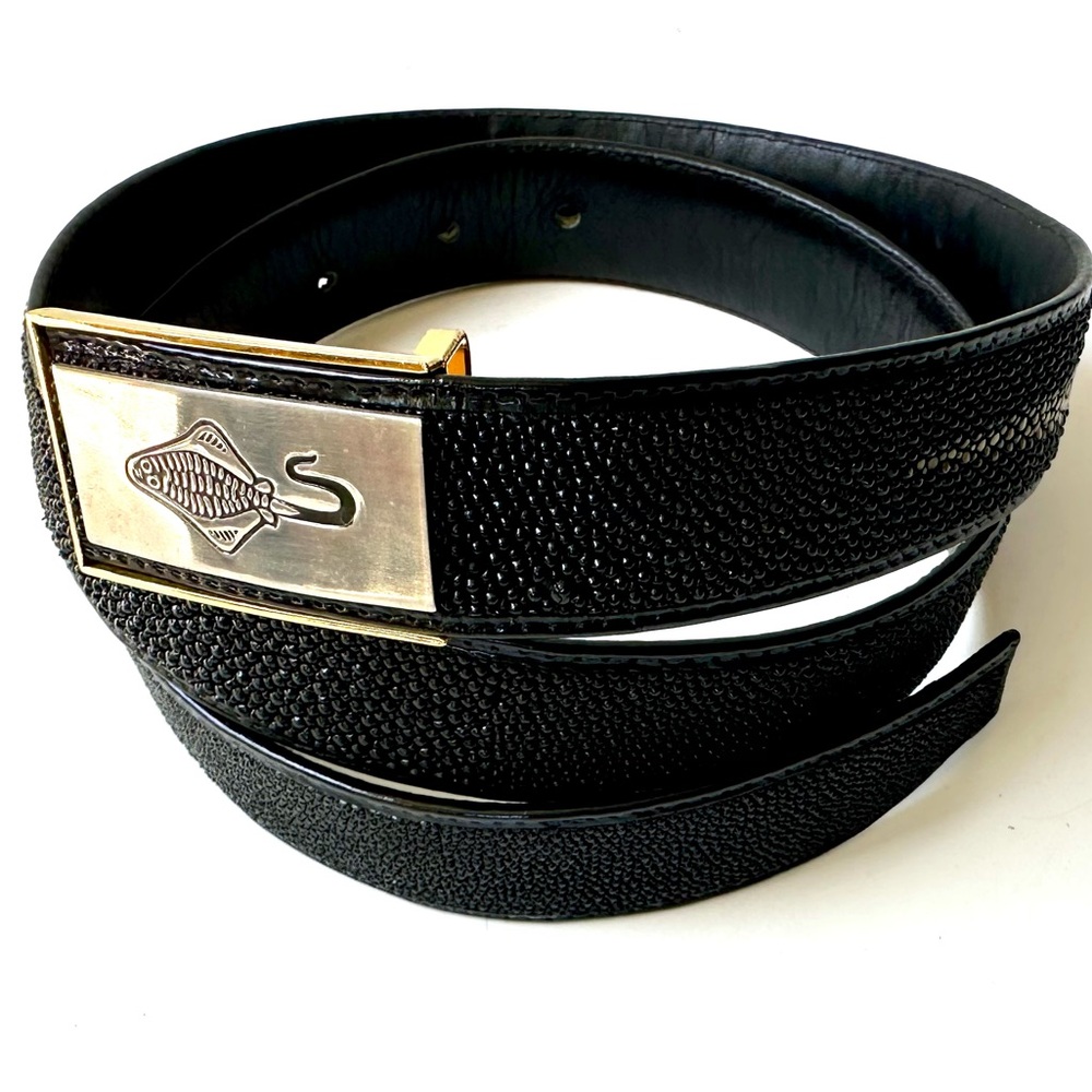 Stingray Skin Black Textured Belt with Gold & Silver Buckle 34”
Unisex